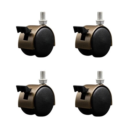 Service Caster 2'' Antique Metal Hood Twin Caster Locking Nylon Wheel 3/8 Thread Stem, 4PK SCC-TS02S50D-NYS-WA-B-382458-4